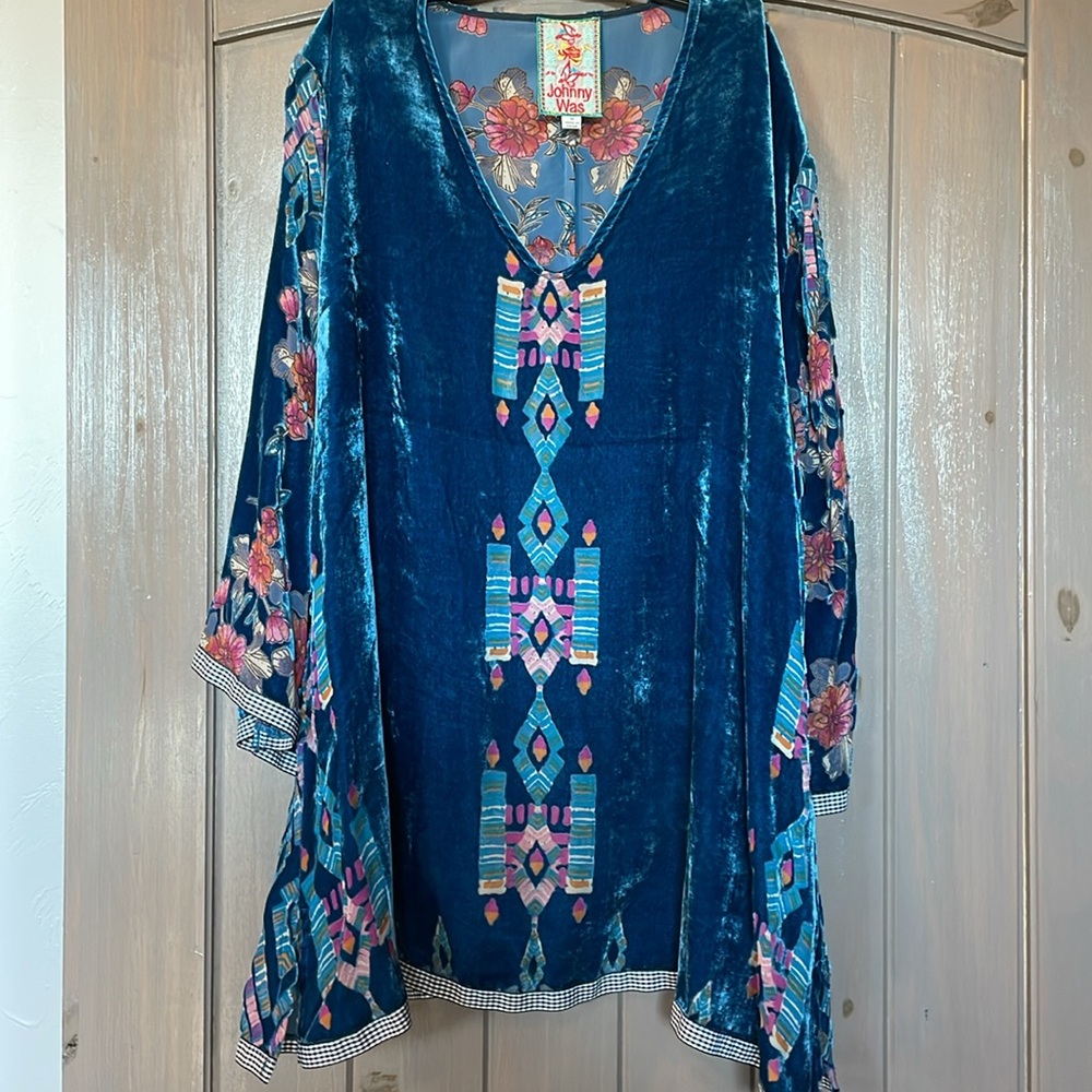 Johnny Was Gorgeous Blue Velvet Tunic-M